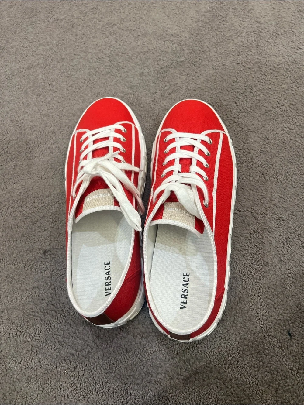 Versace Kids Red Canvas Lace-Up Sneakers with White Trim